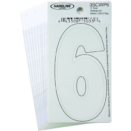 Hardline Products NumberLabel, Vinyl, 3inH, 1-1/4inW, PK10 3SCWP6