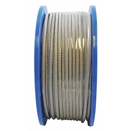 Indusco Cable, 1/8", 7x19", 3/16", 250ft, Clear, VcGac 20500791