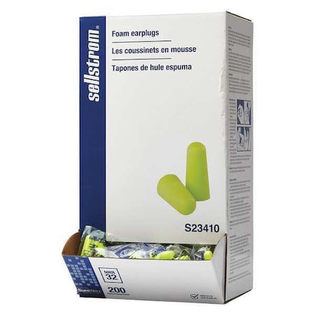 Sellstrom Disposable Uncorded Ear Plugs, PU Foam, Bullet Shape, NRR 32 dB, Hi-Vis Green, 200PK S23410