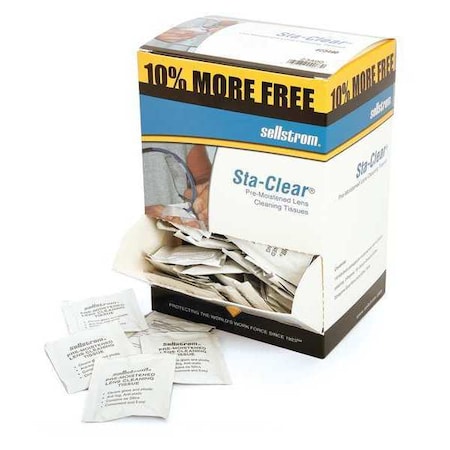 Sellstrom Lens Cleaning Tissues, Individually Wrapped, Anti-Fog, Anti-Static, 110 Tissues S23490