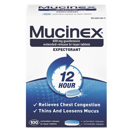 Mucinex Expectorant Regular Strength, 100, PK1200 63824-00815