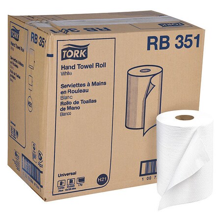 Tork Hardwound Roll Towel, 1-Ply, 7-4/5", PK12 RB351