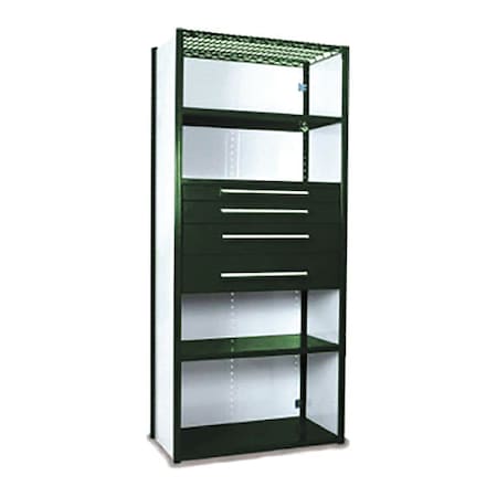 Equipto V-Grip Shelving W/ Drawers, 7X2X4, GN S4250VHS-GN