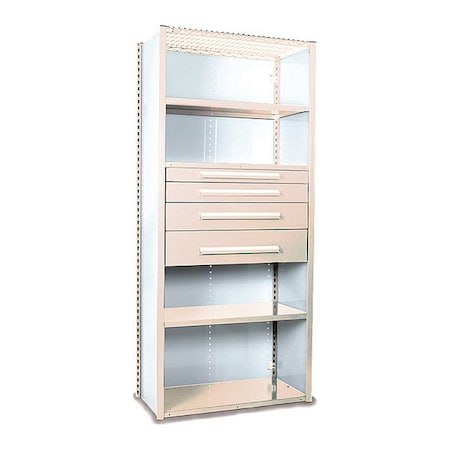 Equipto V-Grip Shelving W/ 4Drwrs/5Shlvs 7x2x3, Strtr, (2)3", 4.5", 7.5" Drwrs, PY S4232VNS-PY