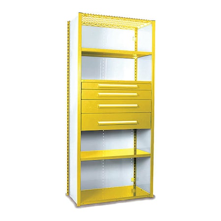 Equipto V-Grip Shelving W/ Drawers, 7X2X4, YL S4250VHS-YL