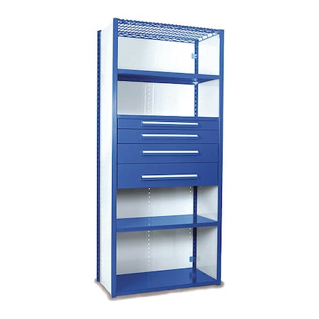 Equipto V-Grip Shelving W/ Drawers, 7X2X4, BL S4250VHS-BL