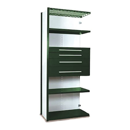 Equipto V-Grip Shelving W/ 4Drwrs/5Shlvs 7x1.5x4, Addon, 3", 4.5", 6", 7.5"Drwrs, GN S4240VHA-GN