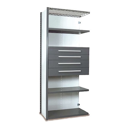 Equipto V-Grip Shelving W/ 4Drwrs/5Shlvs 7x1.5x4, Addon, 3", 4.5", 6", 7.5"Drwrs, GY S4240VHA-GY