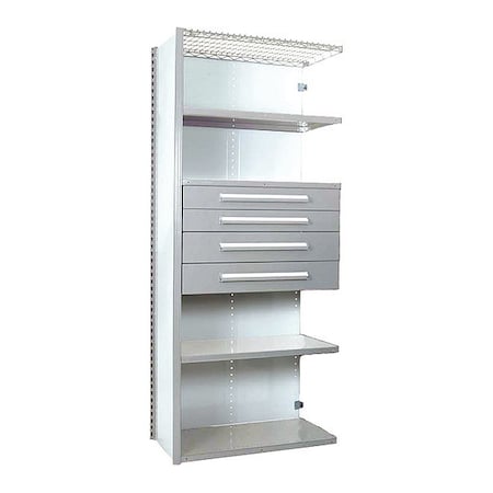 Equipto V-Grip Shelving W/ 4Drwrs/5Shlvs 7x2x3, Addon, 3", 4.5", 6", 7.5" Drwrs, LG S4230VNA-LG