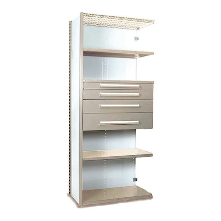 Equipto V-Grip Shelving W/ 4Drwrs/5Shlvs 7x2x4, Strtr, (2)3", 4.5", 7.5"Drwrs, PY, Shelving Type: Add-On S4231VNA-PY
