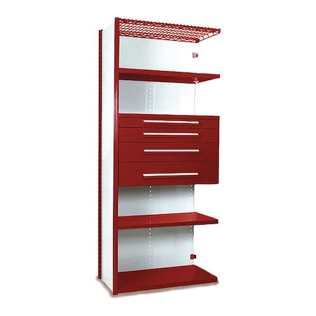 Equipto V-Grip Shelving W/ AddOn Drawers, 7X1.5X3, RD, Finish: Enamel Paint S4221VNA-RD