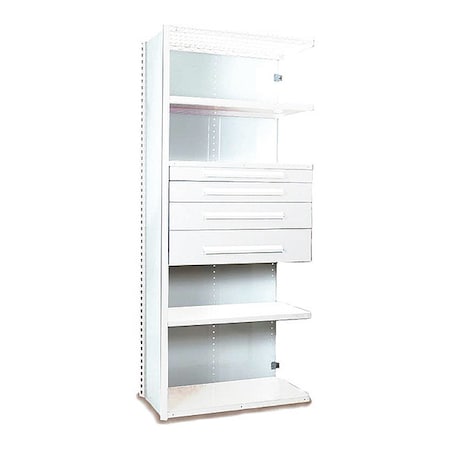 Equipto V-Grip Shelving W/ AddOn Drawers, 7X1.5X3, WH, Shelving Type: Add-On S4221VNA-WH