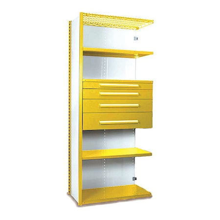 Equipto V-Grip Shelving W/ AddOn Drawers, 7X1.5X3, YL, Shelving Style: Closed S4221VNA-YL