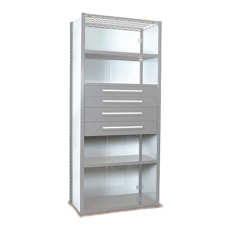 Equipto V-Grip Shelving W/ 4Drwrs/5Shlvs 7x2x3, Strtr, (2)4.5" And (2)6"Drwrs, LG, Number of Shelves: 5 S4231VNS-LG