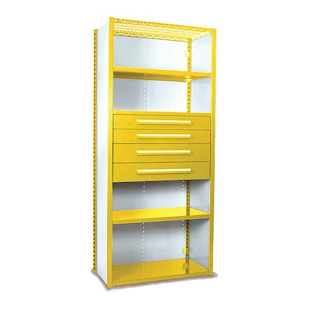 Equipto V-Grip Shelving W/ 4Drwrs/5Shlvs 7x2x3, Strtr, (2)4.5" And (2)6"Drwrs, YL, Number of Shelves: 5 S4231VNS-YL