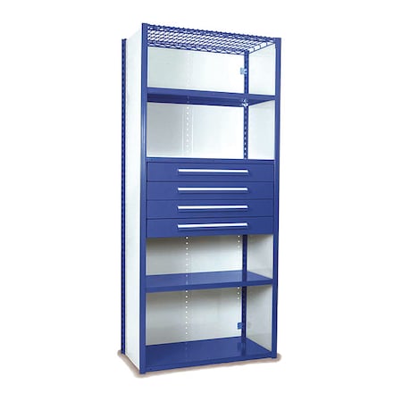 Equipto V-Grip Shelving W/ Drawers, 7x2x3, BL, Number of Shelves: 5 S4233VHS-BL