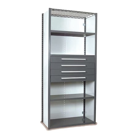 Equipto V-Grip Shelving W/ Drawers, GY, Shelving Type: Starter S4253VHS-GY