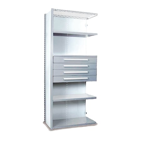 Equipto V-Grip Shelving W/ AddOn Drawers, 7X1.5X3, LG, Number of Shelves: 5 S4223VNA-LG