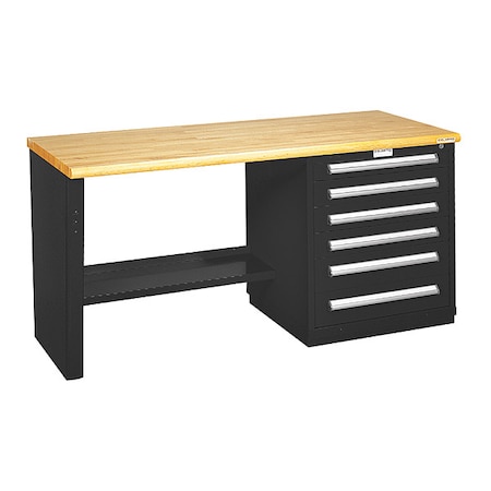 Equipto Modular Drawer Bench-30"Dx6FtWx34"H, BK 2576-6W-BK