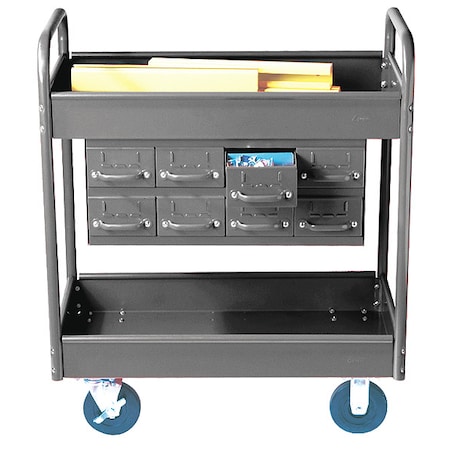 Equipto Stock Cart, 2 Shelfs, 8 Drawers 800lb, GY 150D8-GY
