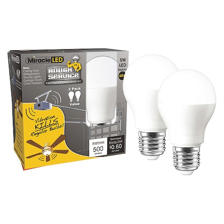 Miracle Led 5 W, Compact LED Bulb, White, A15, 6500K Temp. Frosted, Non-Dimmable, PK2 602113