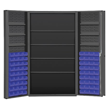 Durham Mfg Cabinet with 72 blue Hook-On-Bins, 7 adjustable shelves DC48-724S6DS-5295