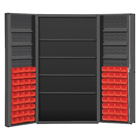 Durham Mfg Cabinet with 72 red Hook-On-Bins, 7 adjustable shelves DC48-724S6DS-1795