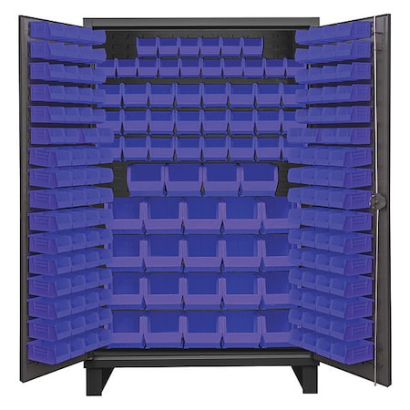 Durham Mfg Cabinet with Hook-On-Bins, flush doors, 192 blue bins HDC48-192-5295