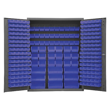 Durham Mfg Cabinet, 60"W, 14 gauge steel, 227 blue bins SSC-227-NL-5295