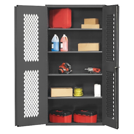 Durham Mfg Janitorial Cabinet, with wardrobe/broom storage, 1 fixed and 4 shelves EMDC-362472-4S-95