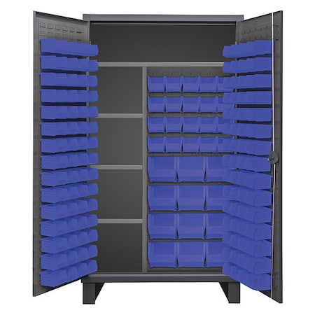 Durham Mfg Maintenance Cabinet, 4 shelves, flush doors, 156 blue bins HDJC244878-156-4S5295