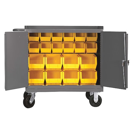Durham Mfg Mobile bench cabinet, louvered panel back, 20 bins, locking doors 3100-BLP-20-95