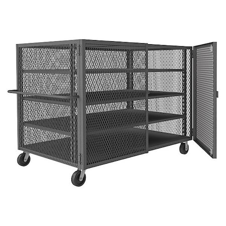 Durham Mfg Security Mesh Truck W/6"x2" Phenolic Ca, 2000 lb Capacity, 46" W x 80-1/2" L x 56-7/16" H HTL-4474-DD-3AS-95