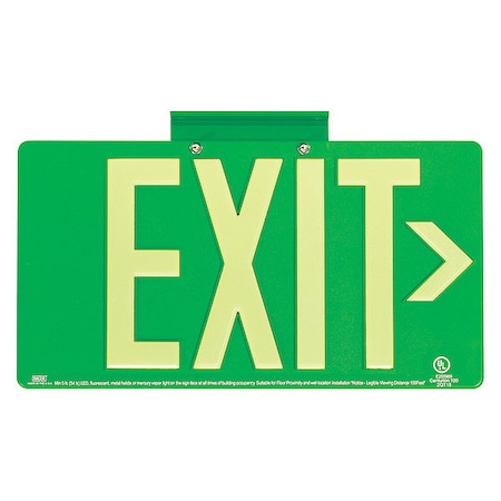 Dual-Lite Photoluminescent Single-Face Exit Sign, Green, 100FT Viewing Distance DPLP100SG