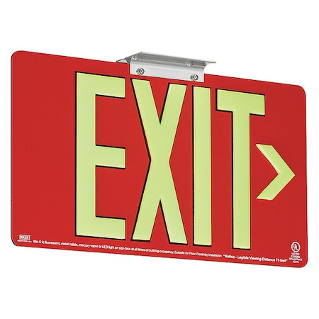 Dual-Lite Photoluminescent Single-Face Aluminum Exit Sign Red 75FT View Distance DPLPM75SR