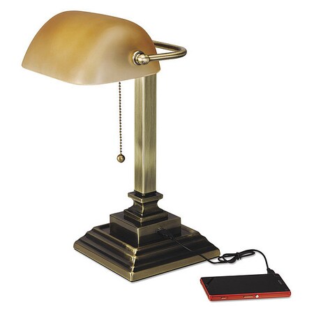 Alera Bankers Lamp w/USB, 16High, Amber Glass S ALELMP517AB