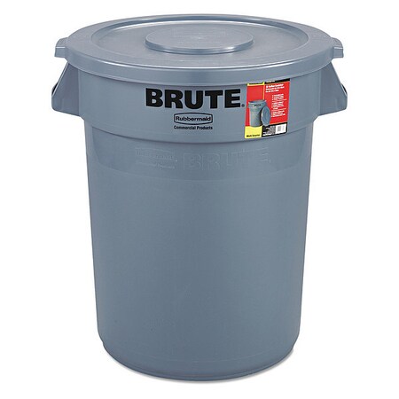 Rubbermaid Commercial Brute Container with Lid, Round, Plastic, 3 FG863292GRAY