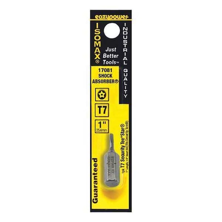 Eazypower Tee Star Security Insert Bit, T7, 1/4" Hex 17081