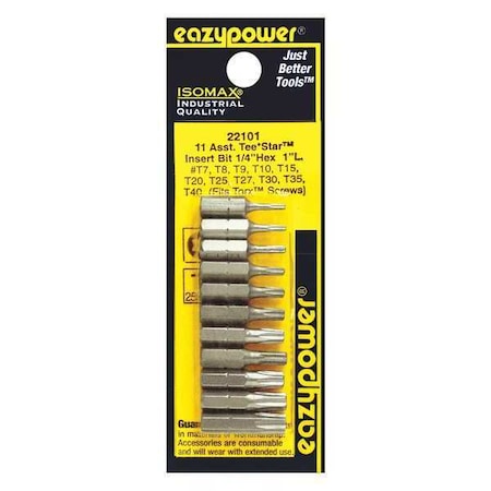 Eazypower Tee Strt Insrt Bit Set, T7-T40, 1", 11 pcs. 22101