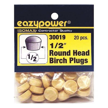 Eazypower Round Head Plugs, Wood, 1/2", PK20 30019