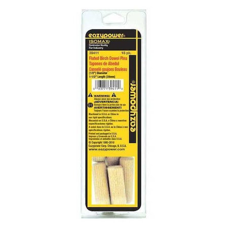 Eazypower Dowel Pin, 1/2 in Nominal Dia, 1-1/2 in L, 18 PK 39411