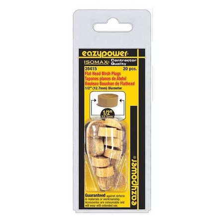 Eazypower Flat Head Plugs, Clamshell, Wood, 1/2", PK20 39415