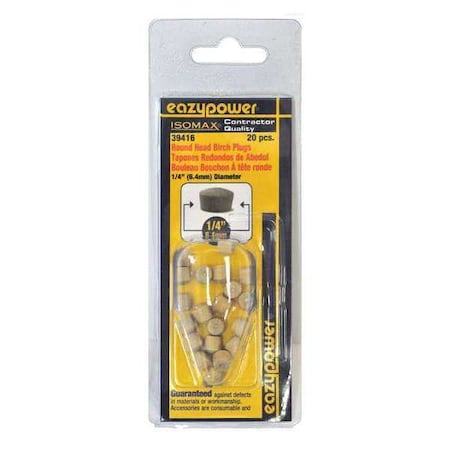 Eazypower Round Head Plugs, Clamshell, 1/4", PK20 39416