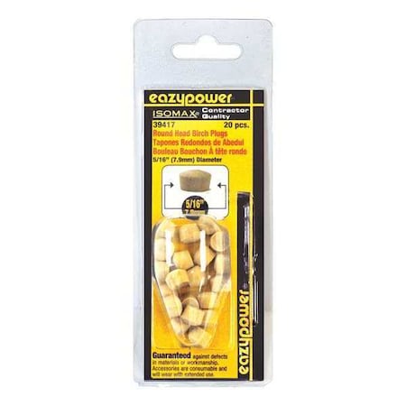 Eazypower Round Head Plugs, Clamshell, 5/16", PK20 39417