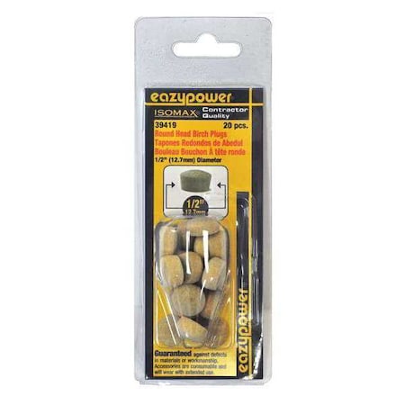 Eazypower Round Head Plugs, Clamshell, 1/2", PK20 39419