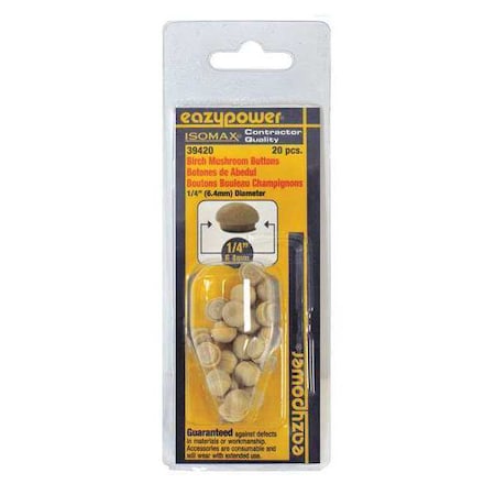 Eazypower Screw Plug, 1/4 in Dia, Birch, Wood Plain, 20 PK 39420