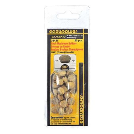 Eazypower Screw Plug, 5/16 in Dia, Birch, Wood Plain, 20 PK 39421