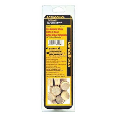 Eazypower Screw Plug, 1/2 in Dia, Birch, Wood Plain, 20 PK 39423