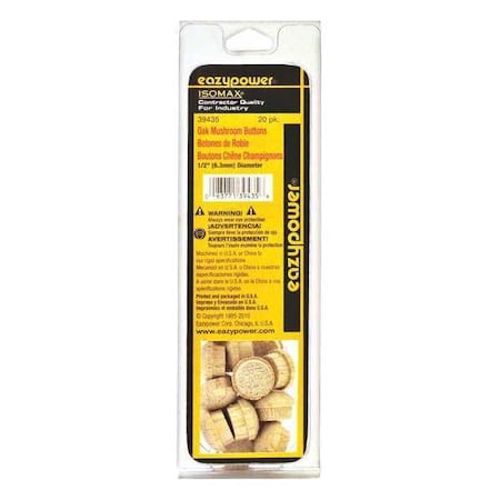 Eazypower Screw Plug, 1/2 in Dia, Oak, Wood Plain, 20 PK 39435
