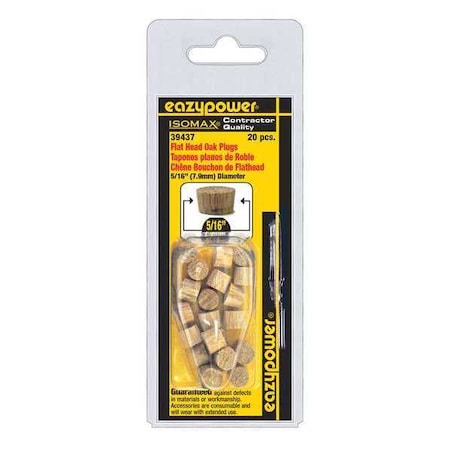 Eazypower Screw Plug, 5/16 in Dia, Oak, Wood Plain, 20 PK 39437